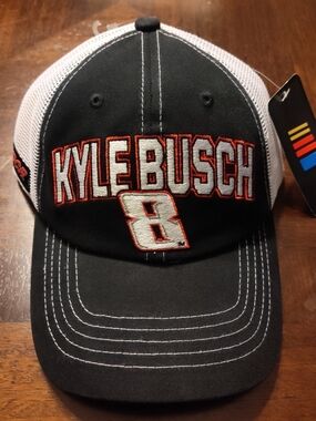 Kyle Busch #8 Embroidered Trucker Hat in Black & White